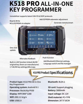 Lonsdor PRO-K518FL-USA Version Key Programmer with Free Update For LIFE- (Preorder)